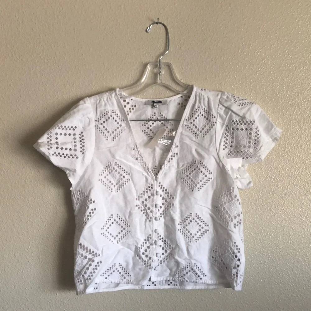 Madewell Eyelet Flutter-Sleeve Top (Size XS) - Picture 3 of 8